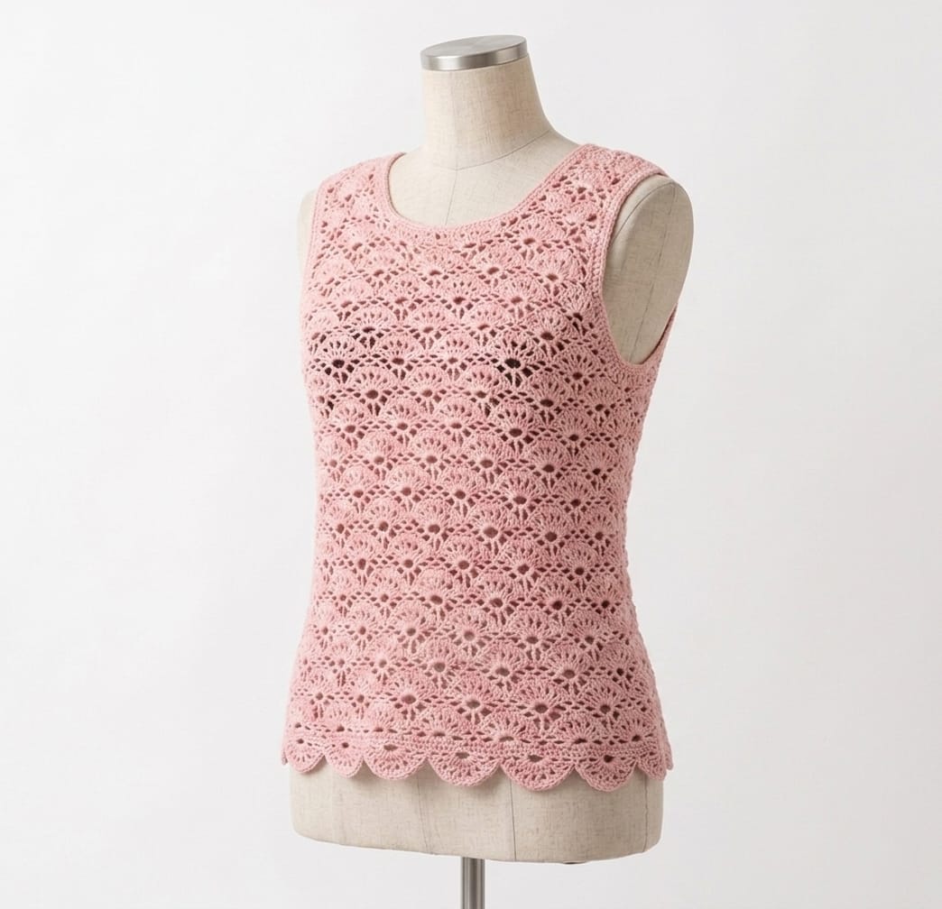 Blusa rosa em crochê com pontos florais