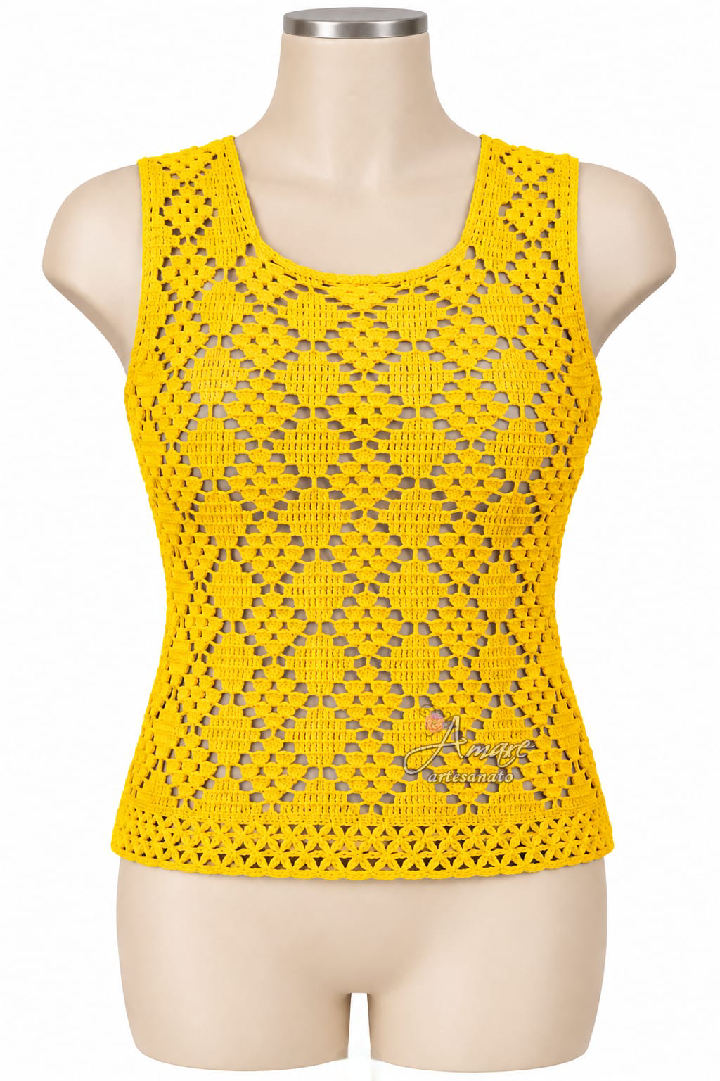 Blusa Larimar na variação amarela em crochê artesanal