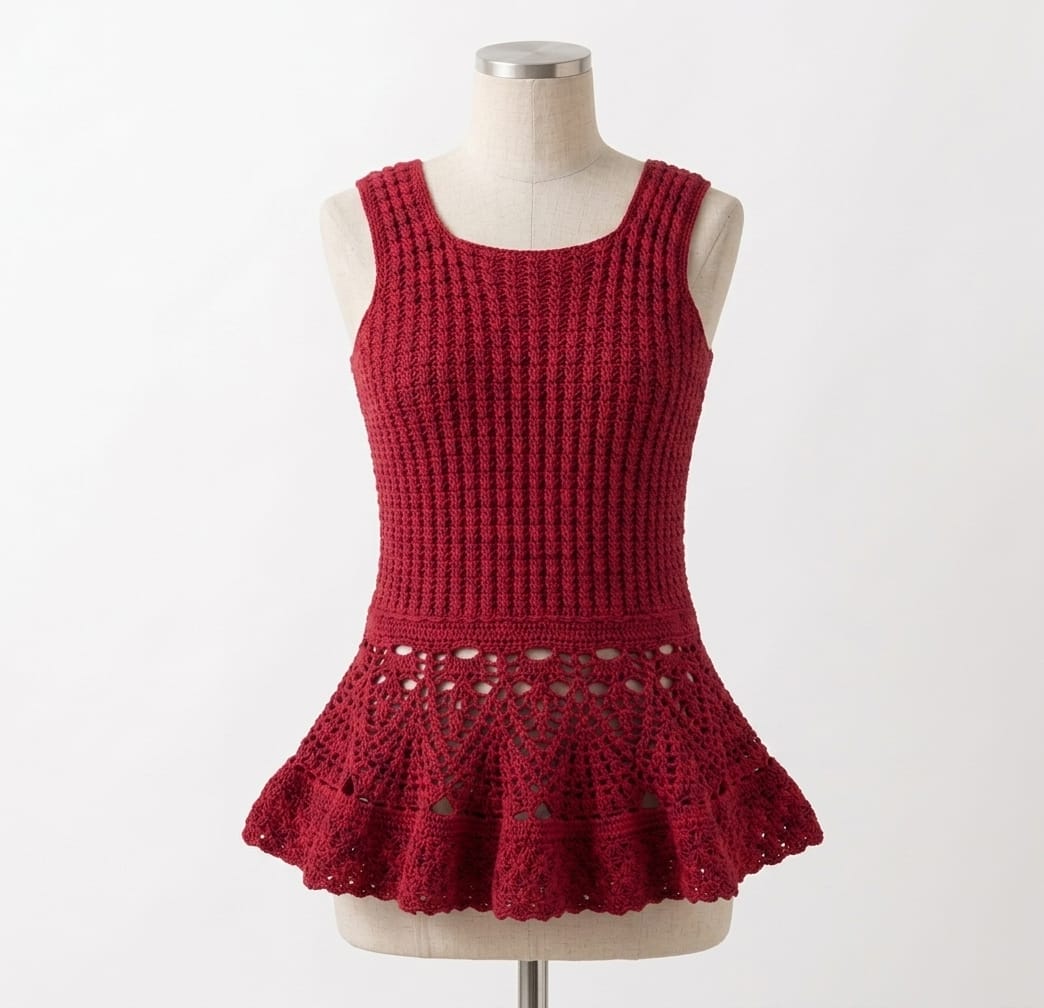 Blusa Peplum vermelha em crochê